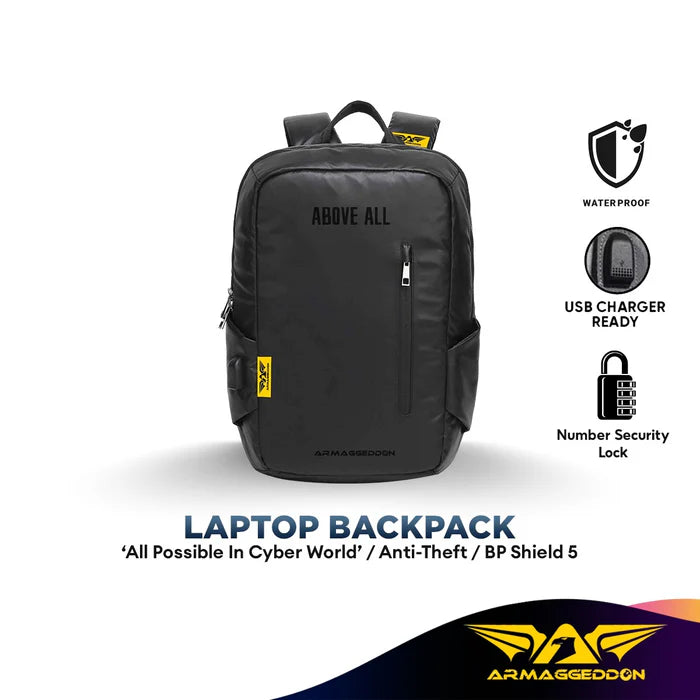 Armaggeddon BP SHIELD 5 Anti-Theft Gaming Laptop Backpack/ Bag - Black